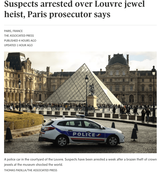卢浮宫珠宝大劫案嫌犯落网！巴黎检察官确认多人被捕！$1亿珠宝